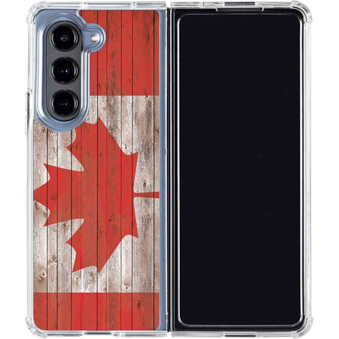 Canadian Flag Dark Wood Galaxy Z Fold5 5G Clear Case